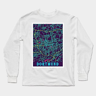 Dortmund Neon City Map, Dortmund Minimalist City Map Art Print Long Sleeve T-Shirt